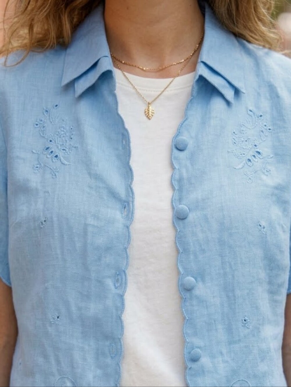 Primera Vintage Blue 100% Linen Eyelet Embroidered Shirt Plus Size XXXL
